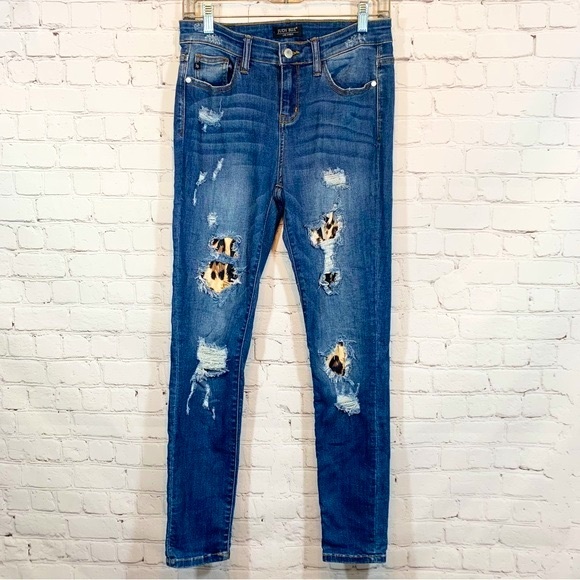 Judy Blue Denim - Judy Blue Dark Blue Leopard Patch Skinny Jeans